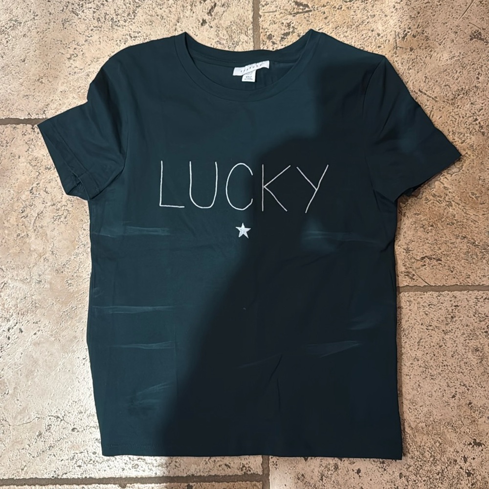 top shop Topshop ‘Lucky’ embroidered graphic t-shirt forest green